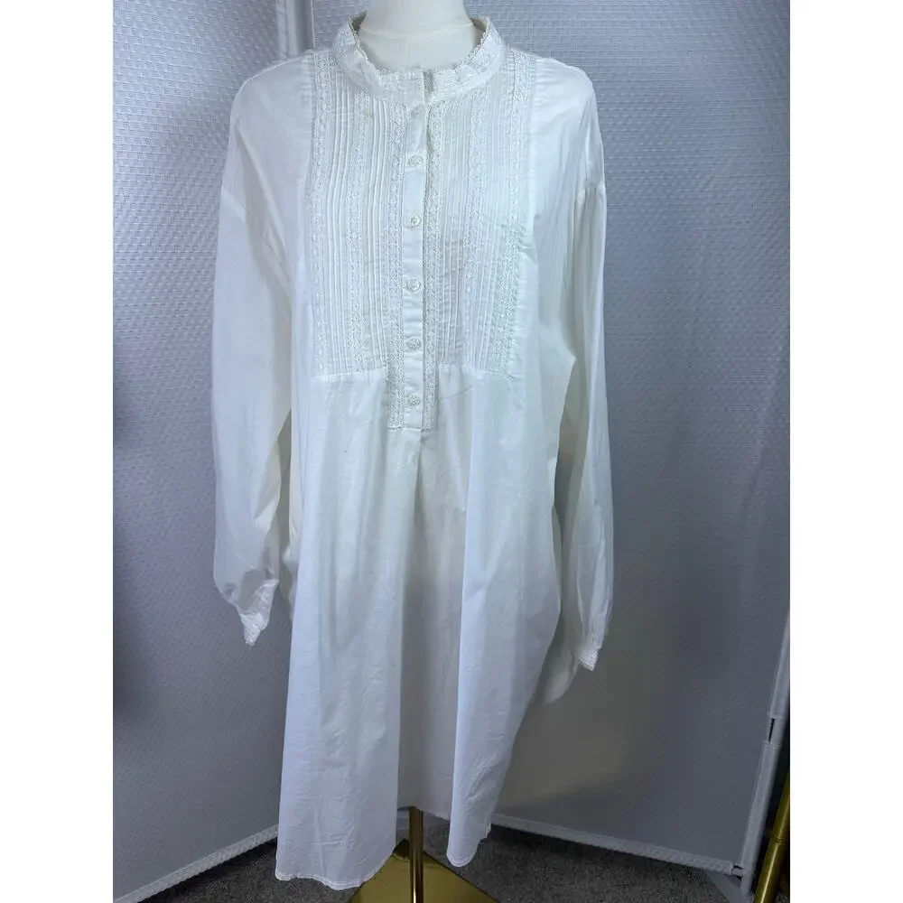 Solange White Nightgown Plus Size 26/28 Pintuck Prairie Cottagecore Sleep Gown